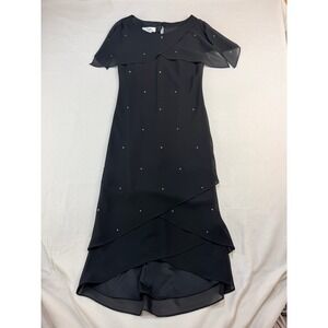 Patra Petite Black Rhinestone Layered High Low Gown Dress Women Sz 8 Capelet